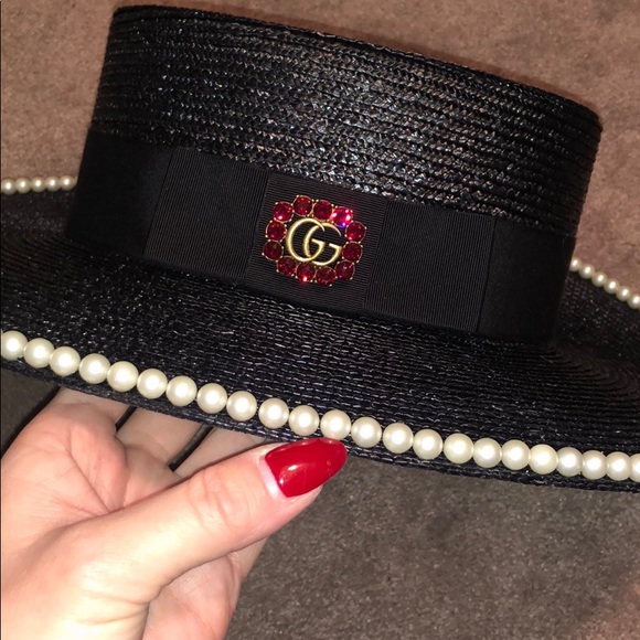Gucci Notte Pearl Embellished Straw Hat - Picture 6 of 8